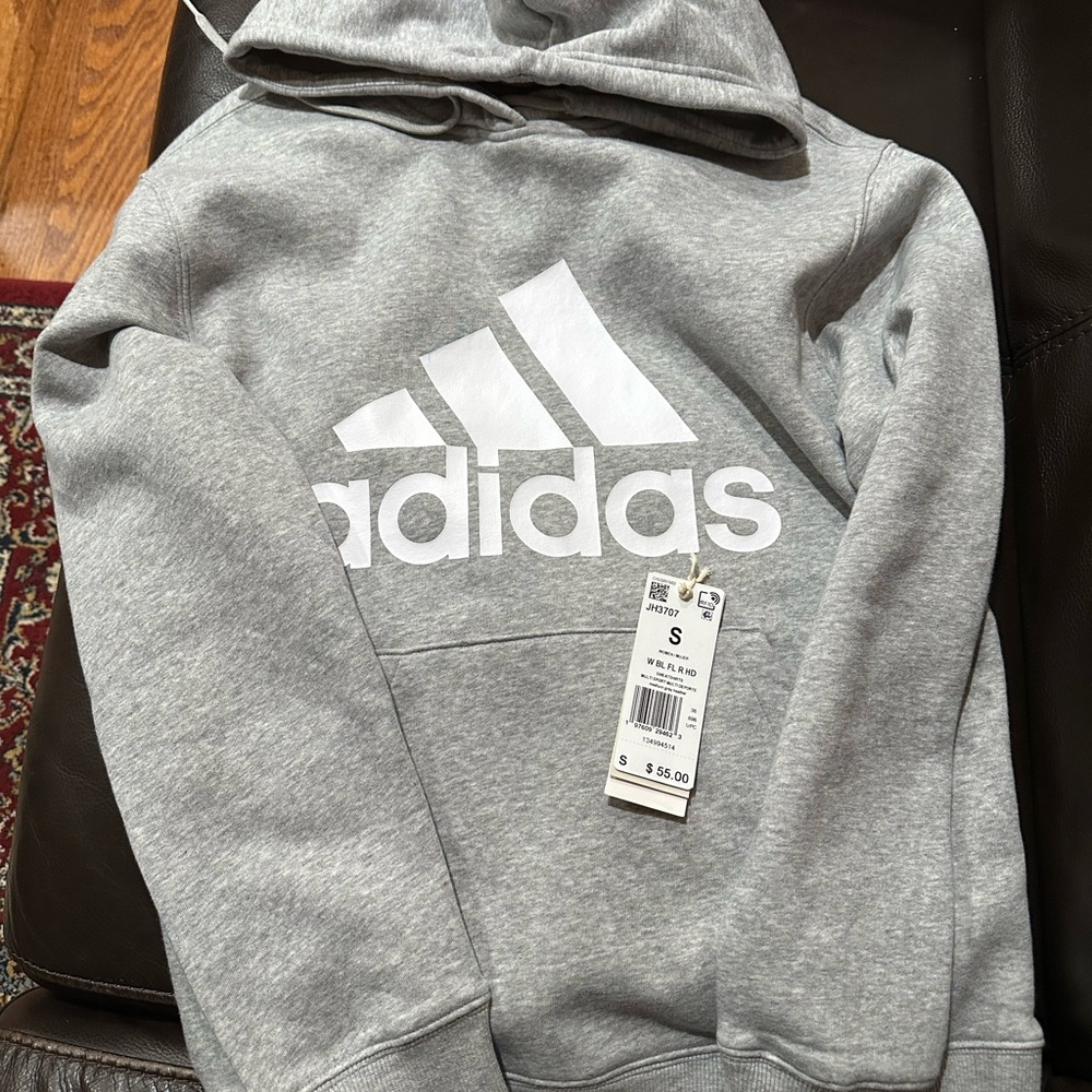 adidas Grey Pullover Hoodie with White Logo